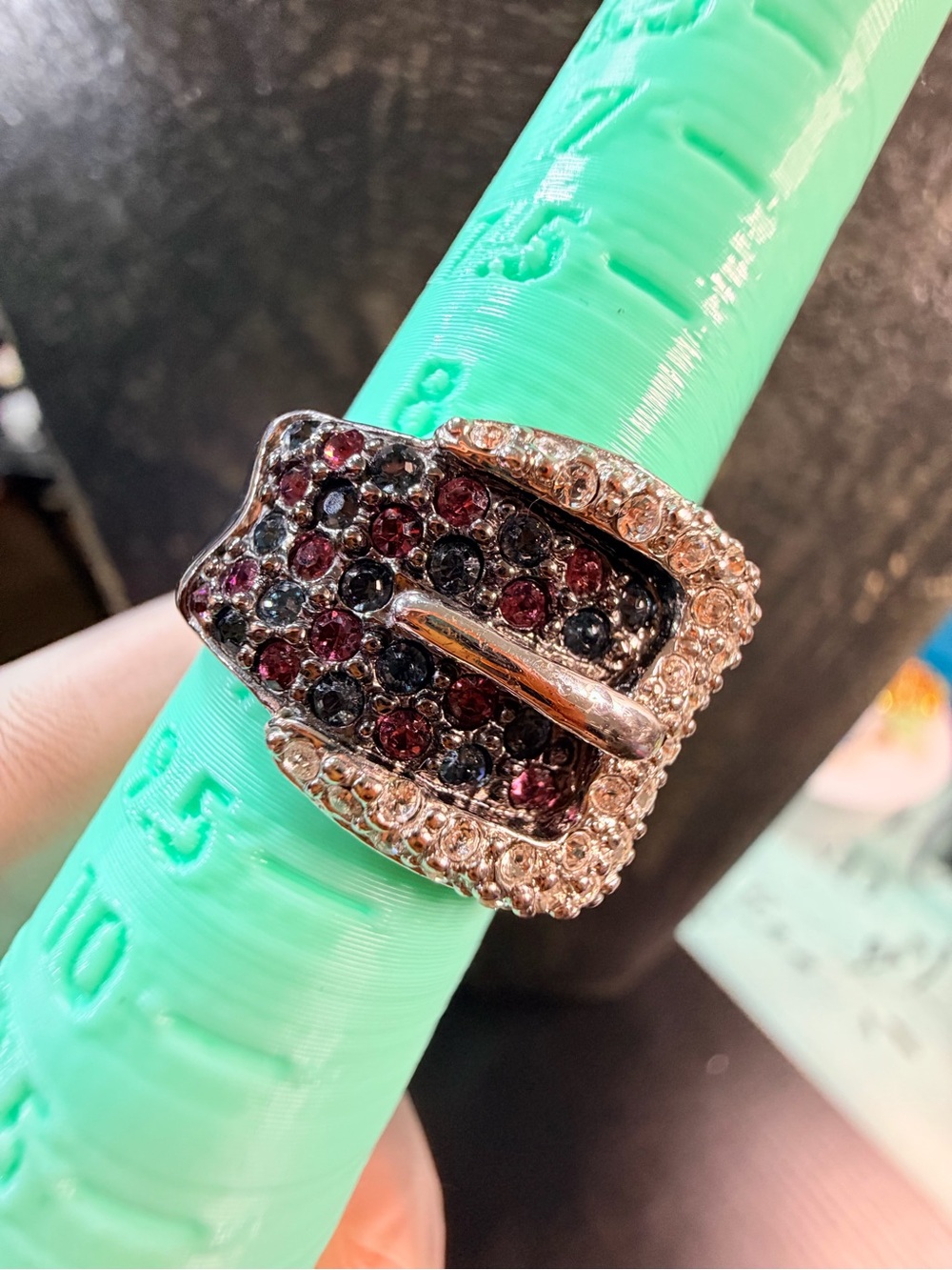KENNETH JAY LANE RHINESTONE RING, BUCKLE AS IS WEARABLE - Picture 3 of 3